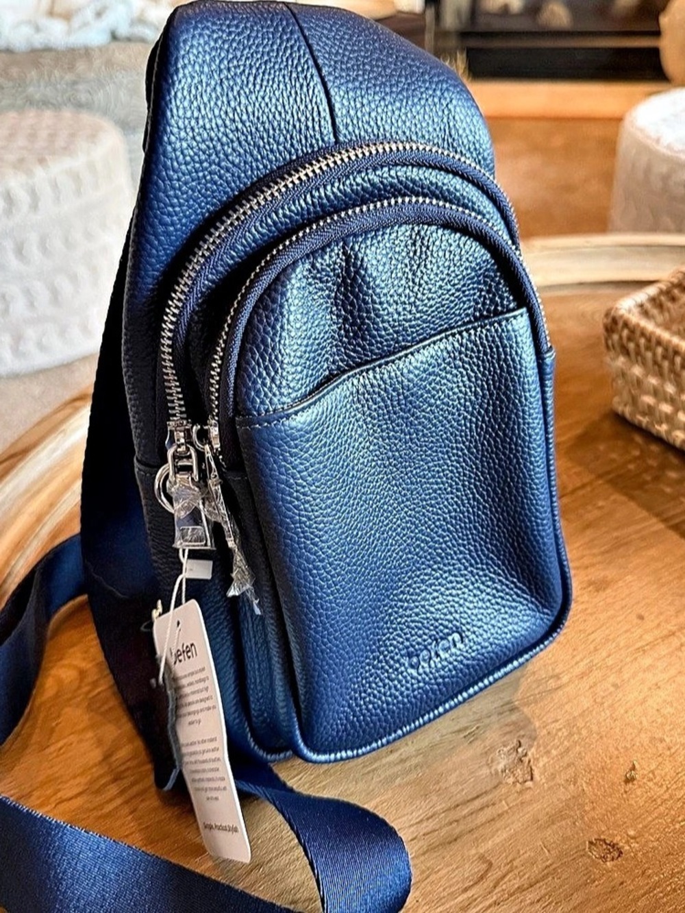 Befen Genuine Leather Sling Backpack Blue